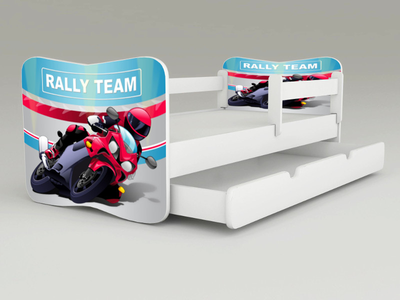 Detská posteľ s odnímateľnými bočnicami + šuflík Motorka